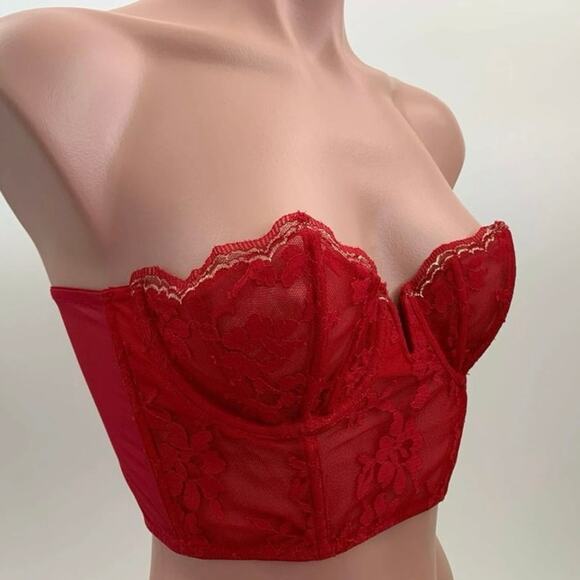 Victoria's Secret Dream Angels Long Line Strapless Corset Lace Bra Red 32DD - Picture 2 of 7